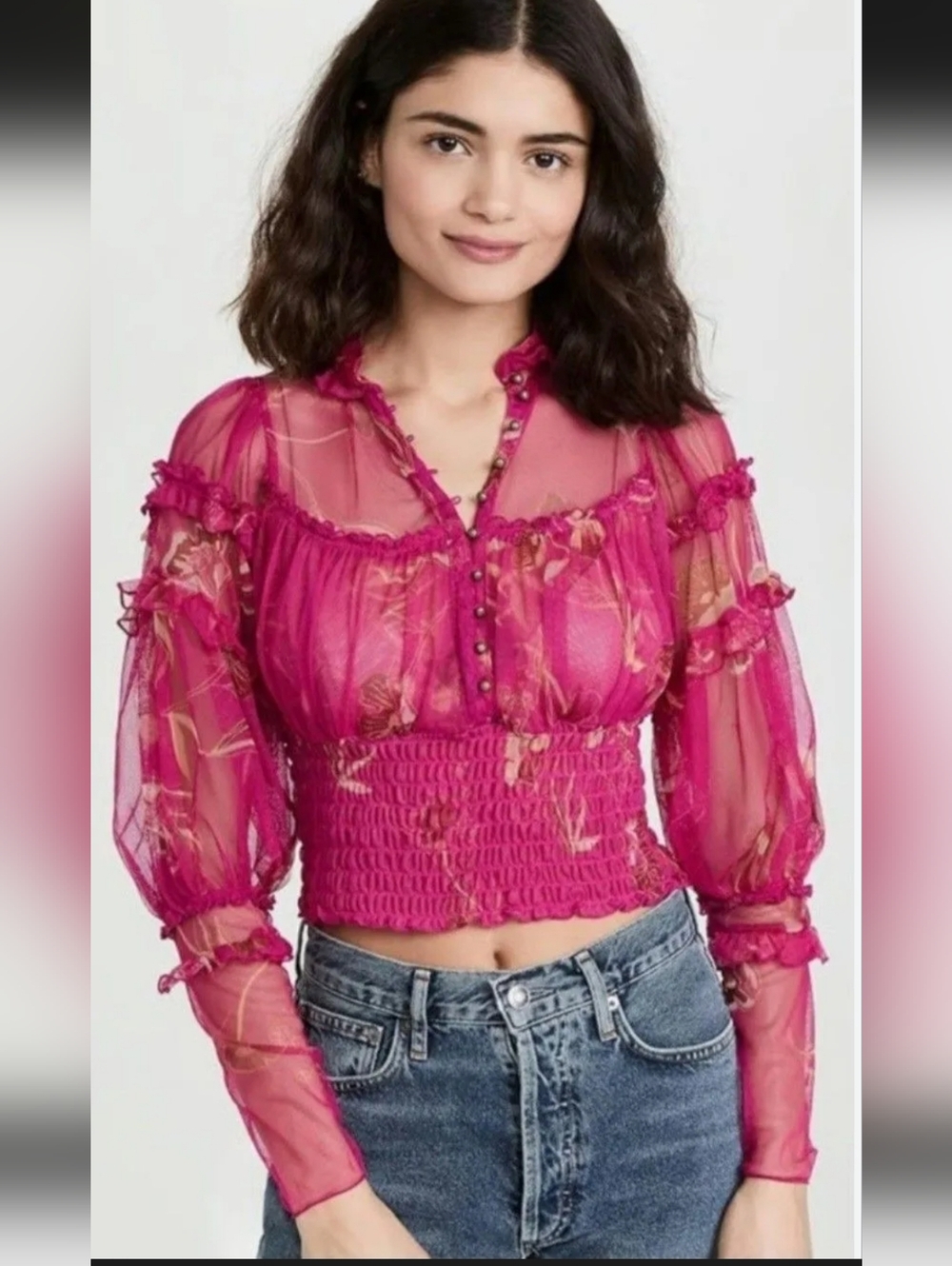 Free People Mesh Floral Long Sleeve Size XS